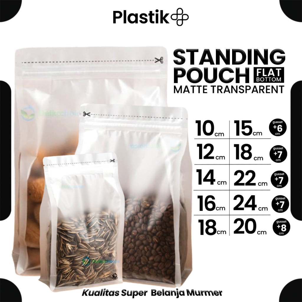 Standing pouch flat bottom ziplock Matte Doff full Matte dove - Matte Transparan