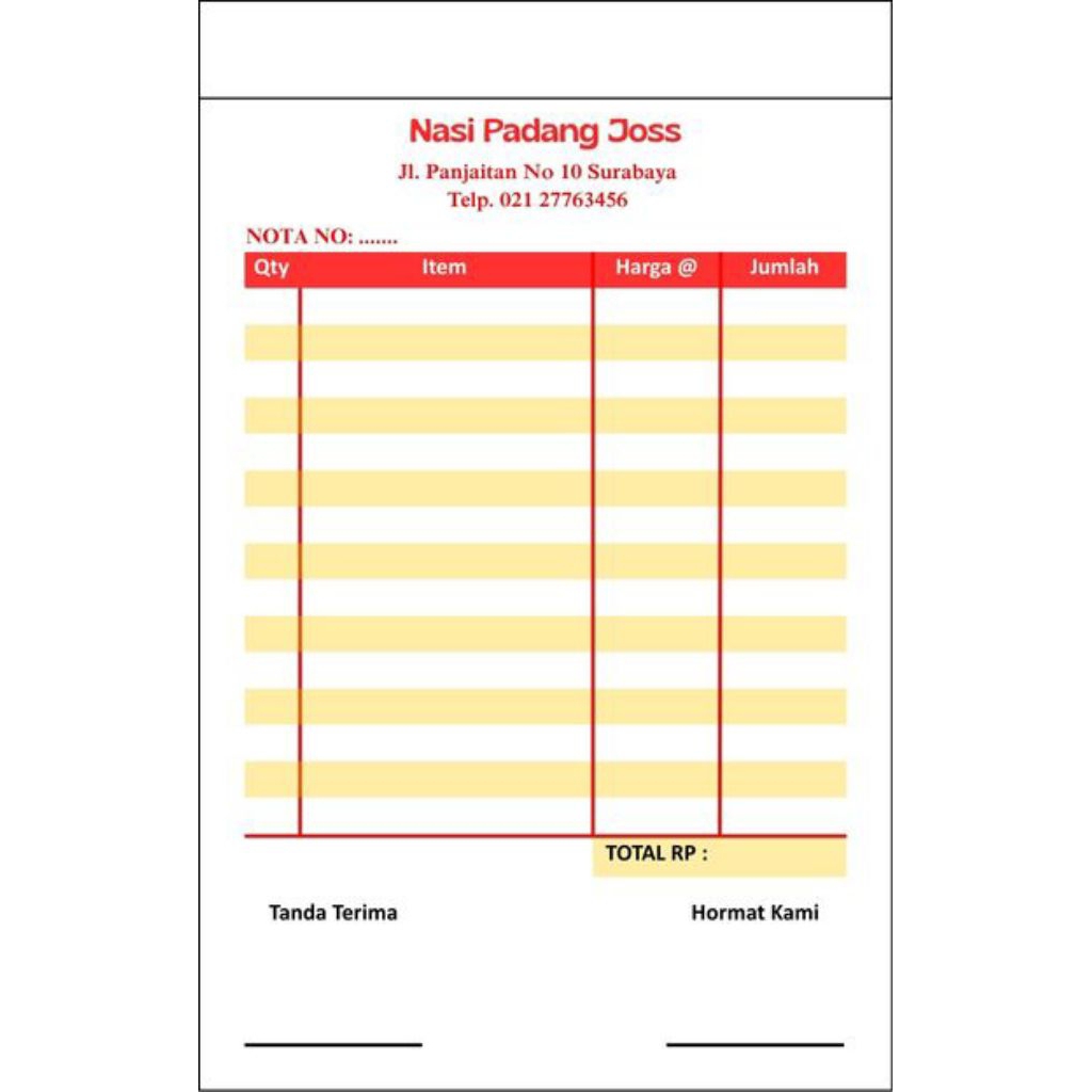 

CETAK NOTA CUSTOM 1/4 FOLIO 1PLY 50 LEMBAR BAHAN HVS