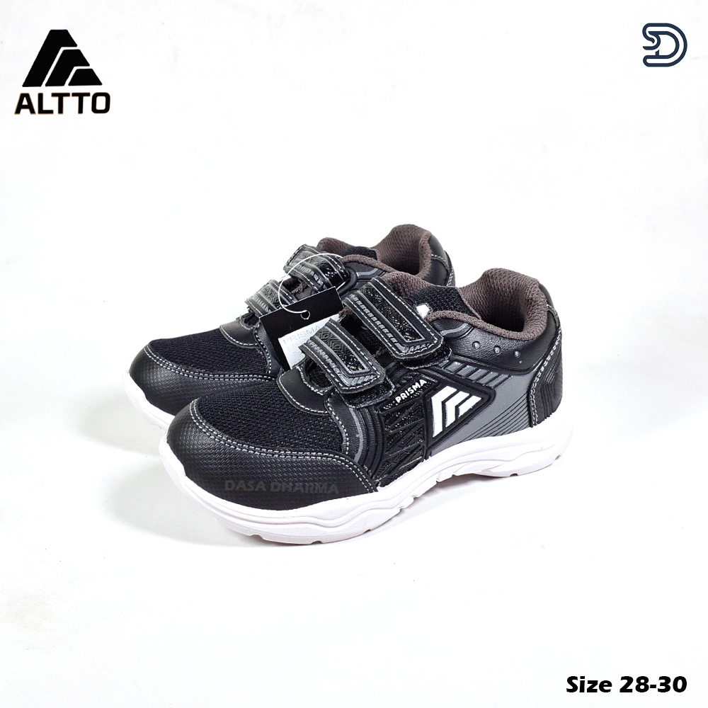 Sepatu Altto Perekat Anak Laki Laki Perempuan Sekolah TK SD Sintetis Hitam Putih Ukuran 28-30