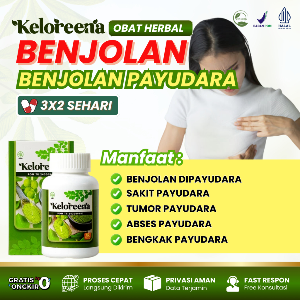Kapsul Keloreena Obat Benjolan Dipayudara, Obat Sakit Payudara, Obat Tumor Payudara, Obat Abses Patu