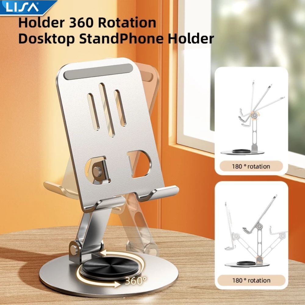 Oemah Tekno Stand Holder Hp Logam Penuh Rotasi 720 Phone Holder Hp Tablet Meja Penyimpanan Lipat Dud