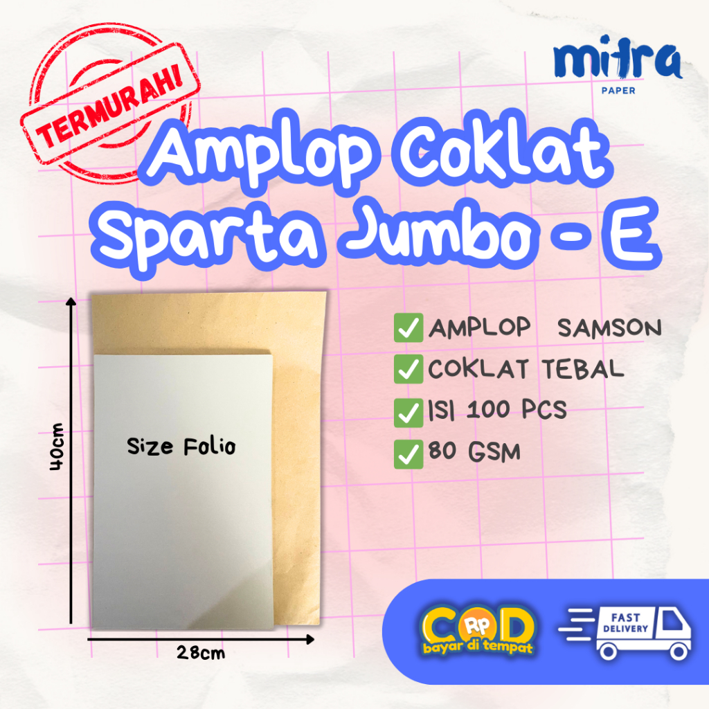 

Amplop Samson Coklat SPARTA Ukuran Extra Folio (E) 28×40 cm – Amplop Jumbo Besar Tebal untuk Dokumen