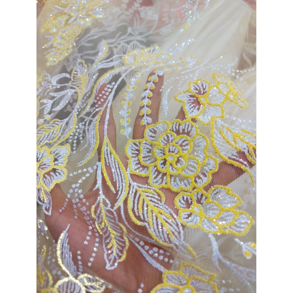 kain tile payet mewah - kain tile payet premium  -tile payet tempel - tile payet mutiara( yellow) dr