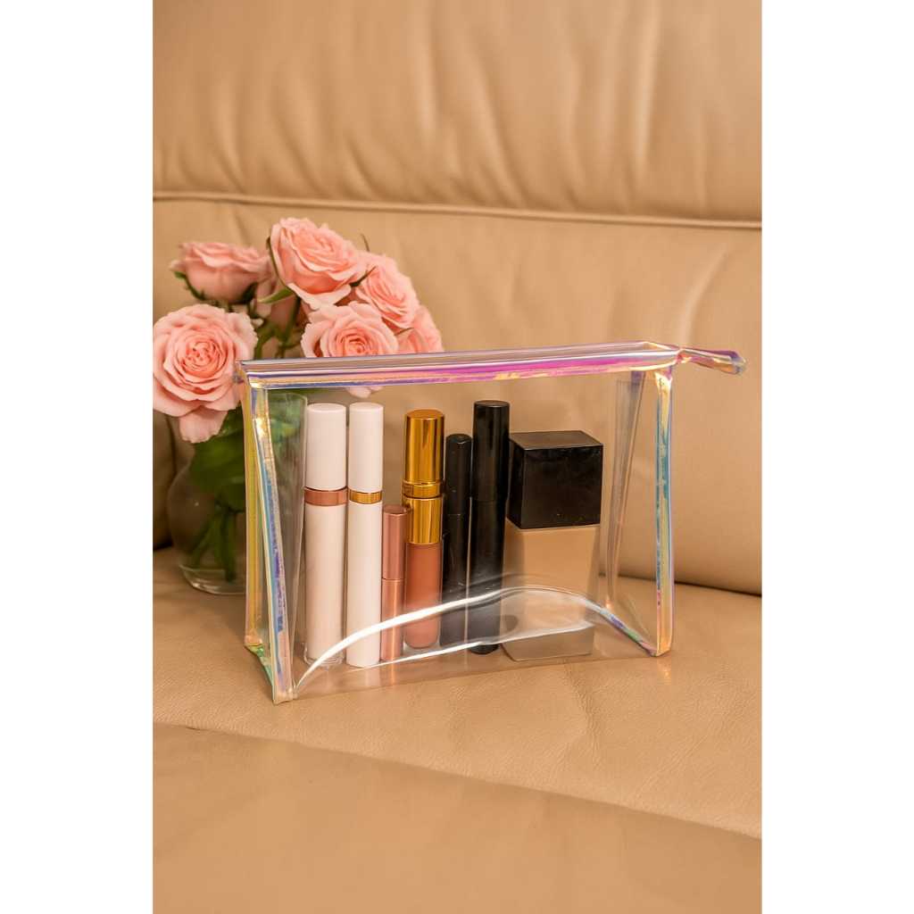 pouch mika pvc hologram cantik kosmetik dan kecantikan