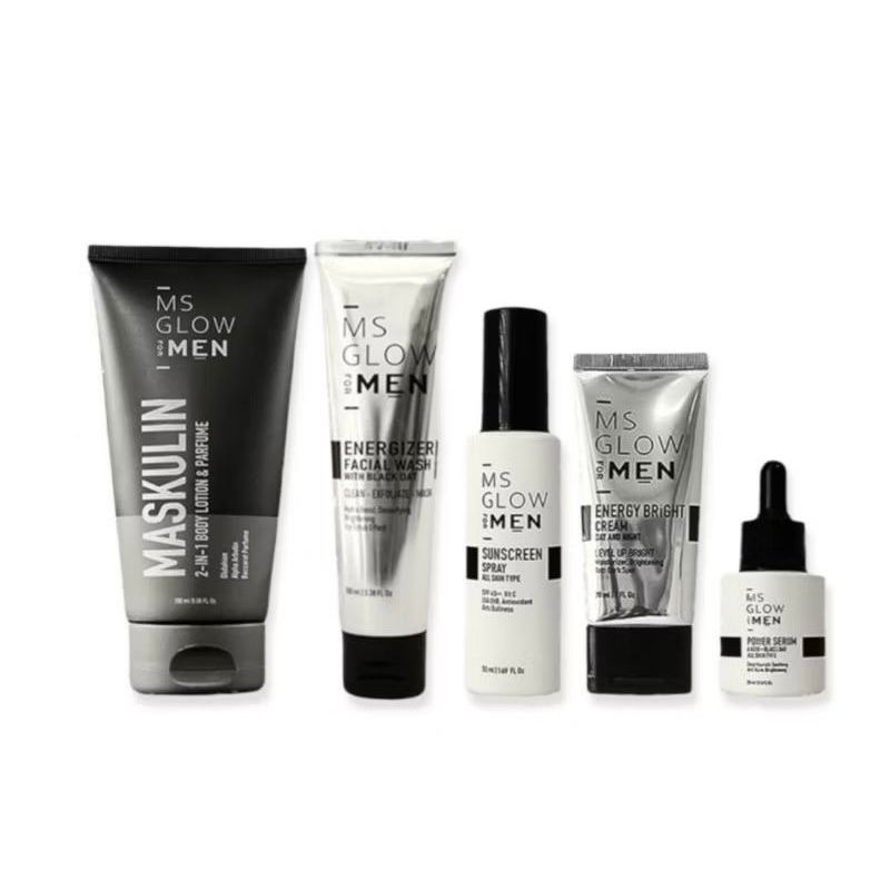 MS Glow For Men - Facial Wash, Cream, Serum, Sunscreen, Body Lotion Maskulin Paket Skin Care Pria