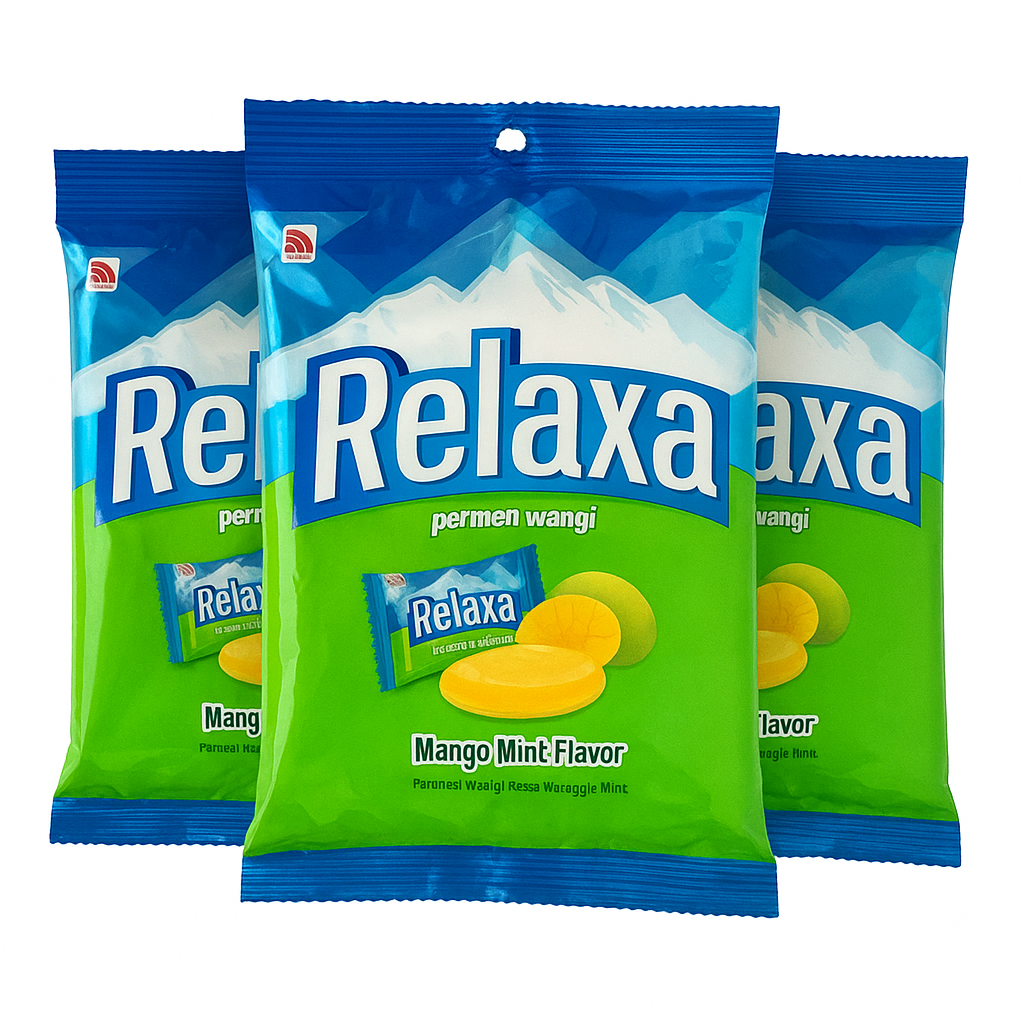 

3 Bag Permen Relaxa MANGO MINTs rasa Mangga per bag isi 50 pcs