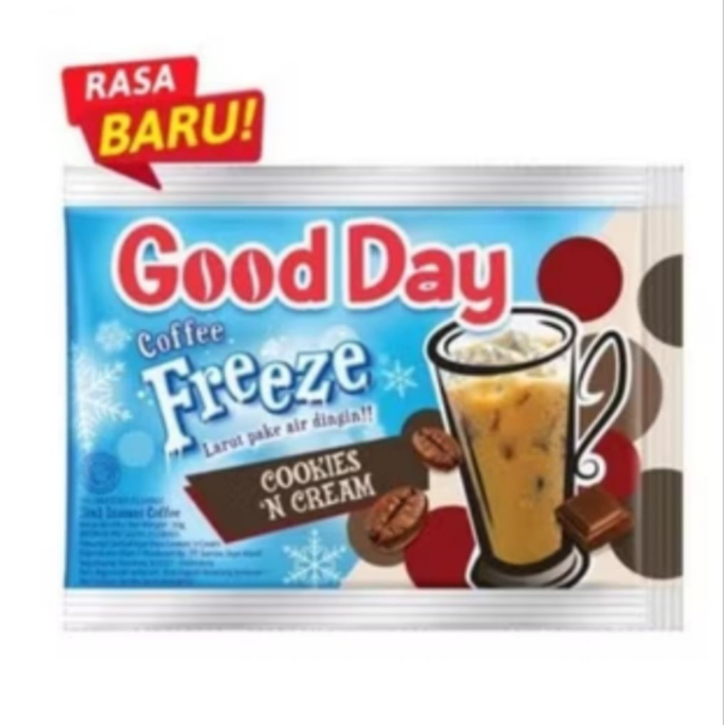 

Good day freeze COOKIES N CREAM kopi instan 3 in 1, 1renceng 10 sachet 30gr
