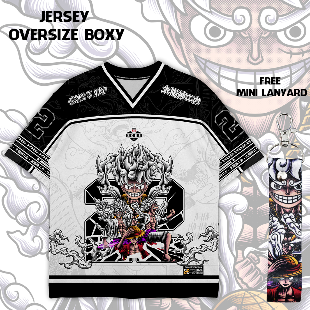 (Gratis Lanyard, Stiker) BIGBOSS Baju Jersey Anime One Piece Unisex Oversize Boxy 026 Luffy Gear 5