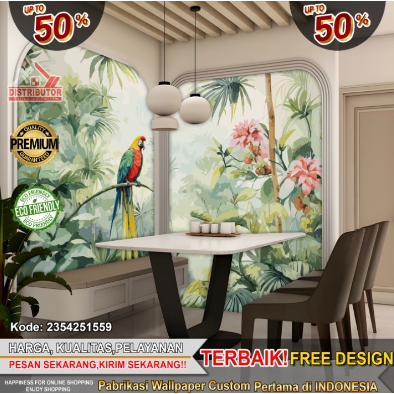 Wallpaper Dinding Custom Tema Tropical | Wallpaper Custom | Wallpaper Dinding | Wallpaper RuangMakan