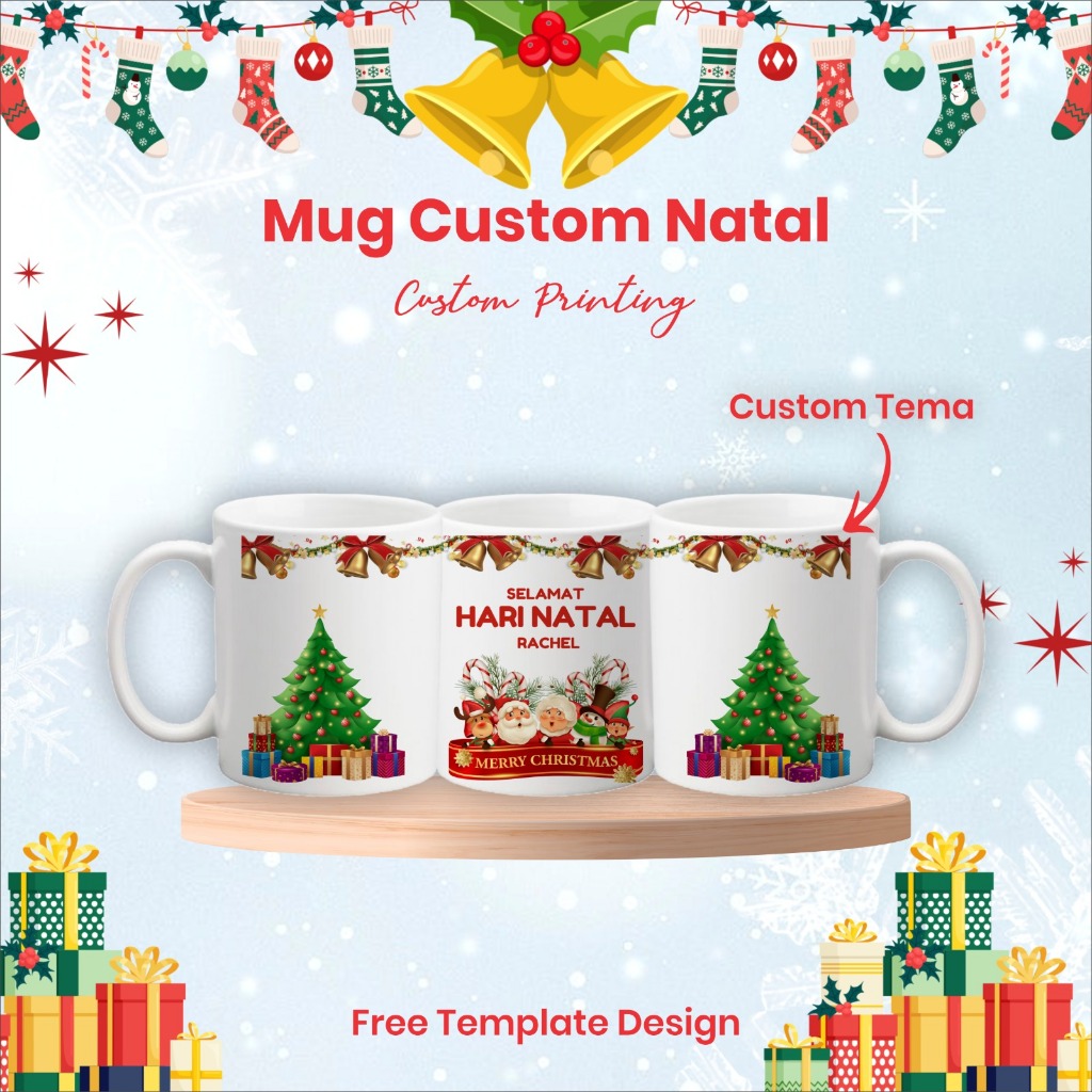 Printout Mug Custom Natal / Christmas Mug | Souvenir & Kado Natal Unik | Free Template Desain