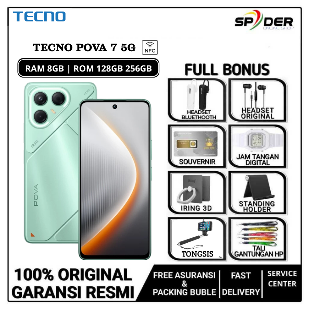TECNO POVA 7 5G NFC RAM 8/128GB & 8/256GB (6000 mAh, Mediatek D7300 Ultimate) GARANSI RESMI INDONESI