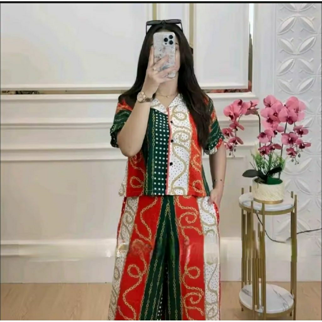 BARU Oneset Crop Setelan Celana Kulot Hightwaist | One Set Motif Bunga Rayon Premium | One Set Jumbo