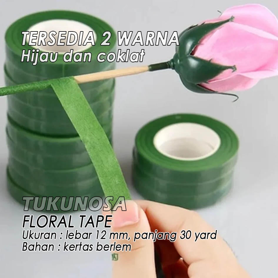 

FLORAL TAPE 12 mm Kertas Berlem 30 Yard Flower Tape Solasi Hijau Tangkai Bunga Solatip Kawat Bunga