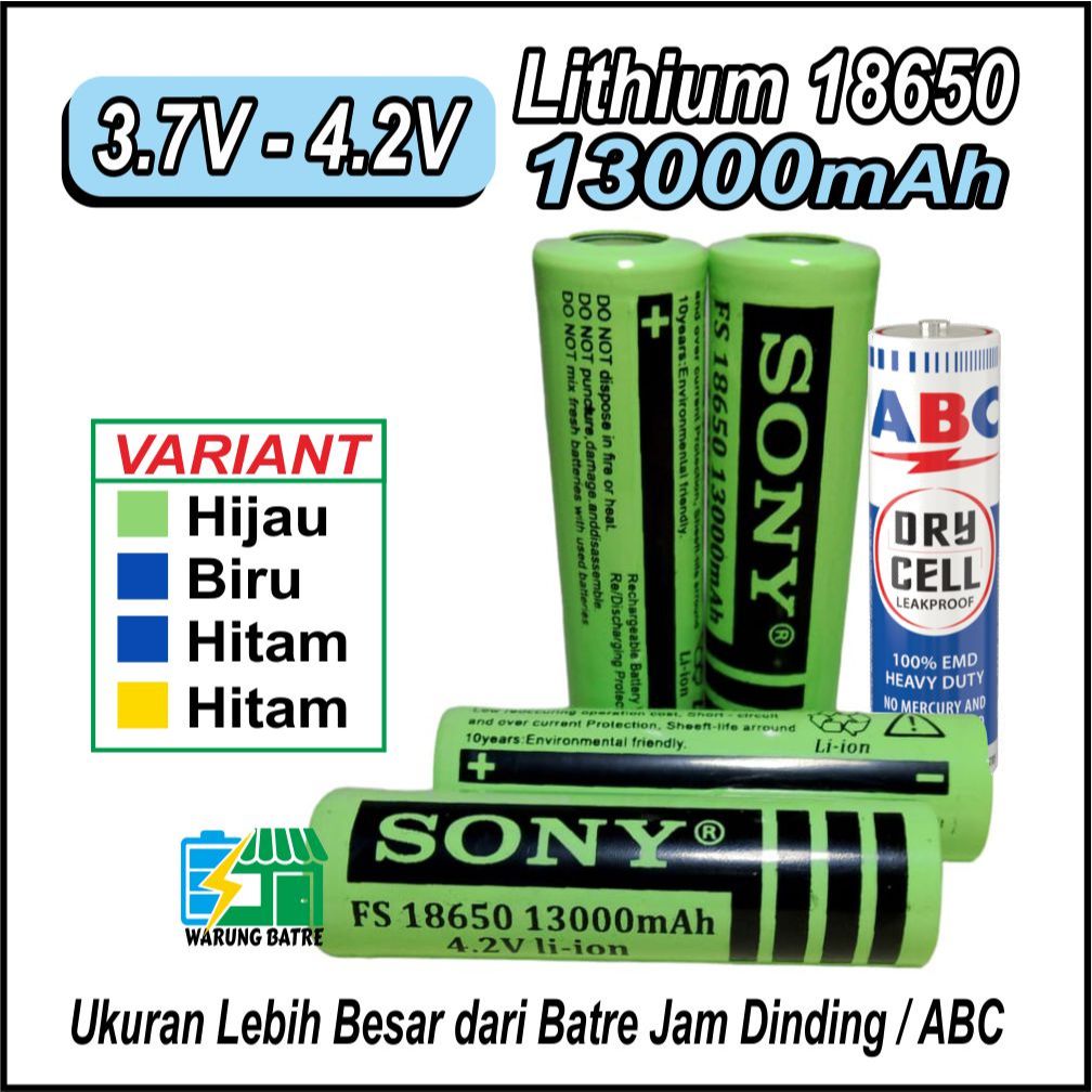 Baterai Charger, Senter, Powerbank, Vape Lampu 18650 2.75v sampai 4.2v 13000mAh Hitam, Kuning, HIjau