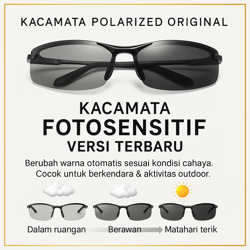 kacamata polarized pria original 100% tembus air siang malam ori wanita photocromic anti silau hitam