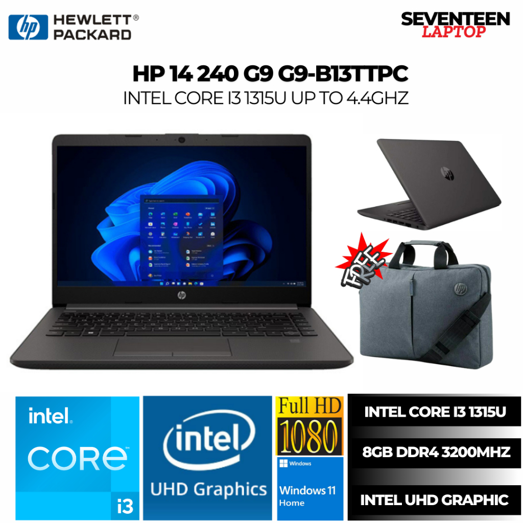 Laptop HP 240 G9 Intel Core I3 1315U 8GB 256GB SSD 14.0FHD Win11 Garansi Resmi
