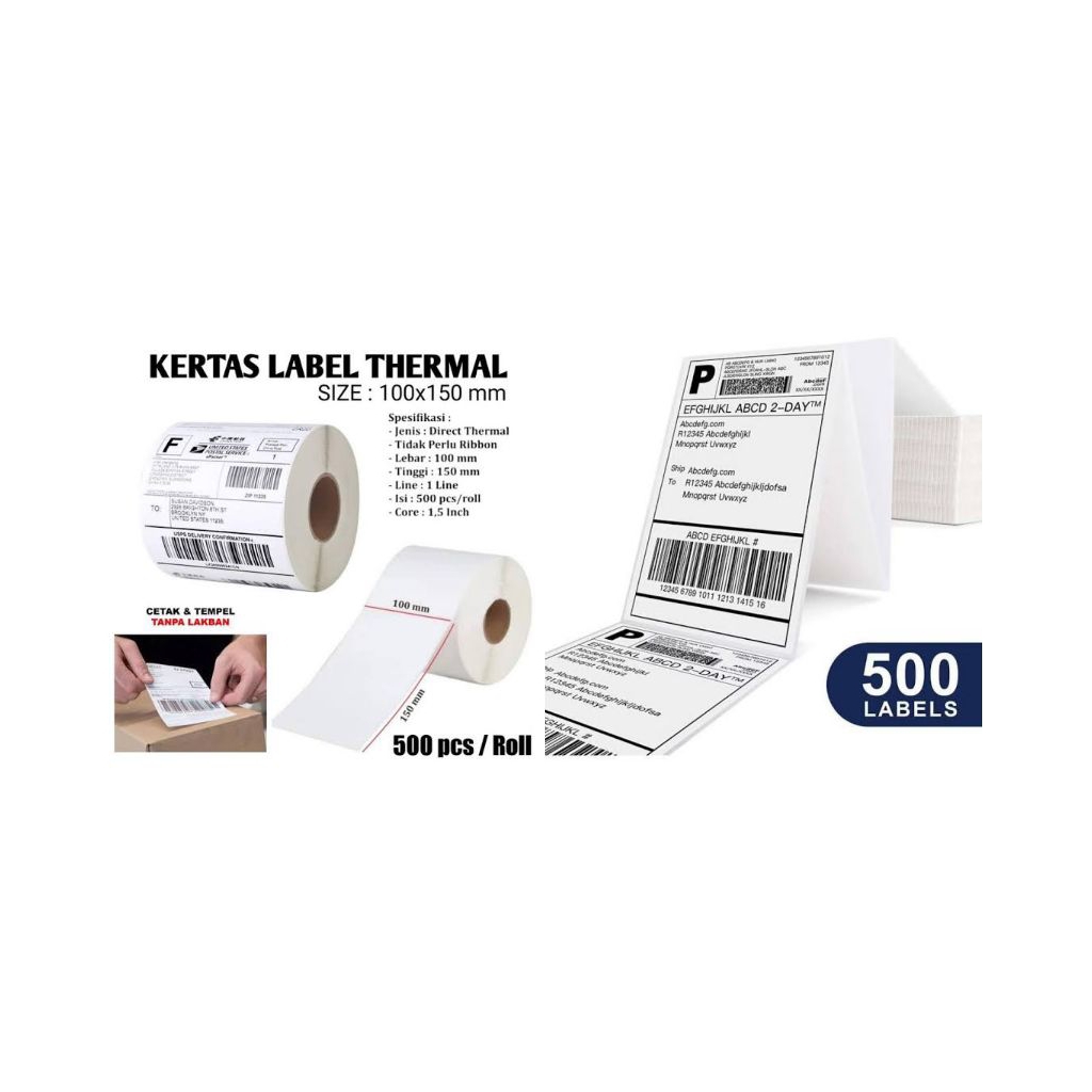 

500 PCS THERMAL LABEL STICKER FAN FOLD ROLL KERTAS STIKER CETAK RESI MODEL LIPAT DAN GULUNG