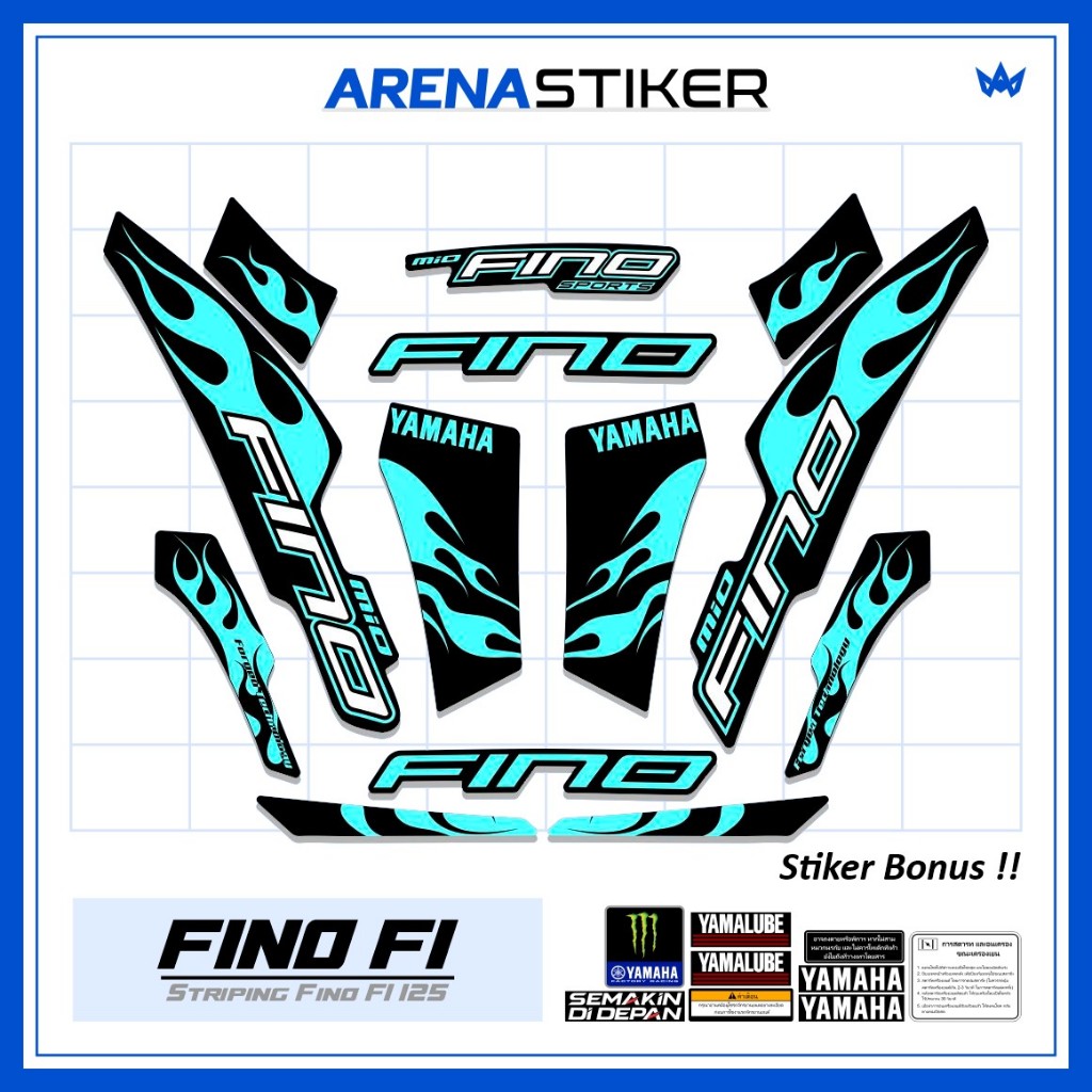 Motif FI15c Stiker Striping Motor Yamaha Fino Fi 125 Grande Variasi Api sudah dilaminasi Sticker Set