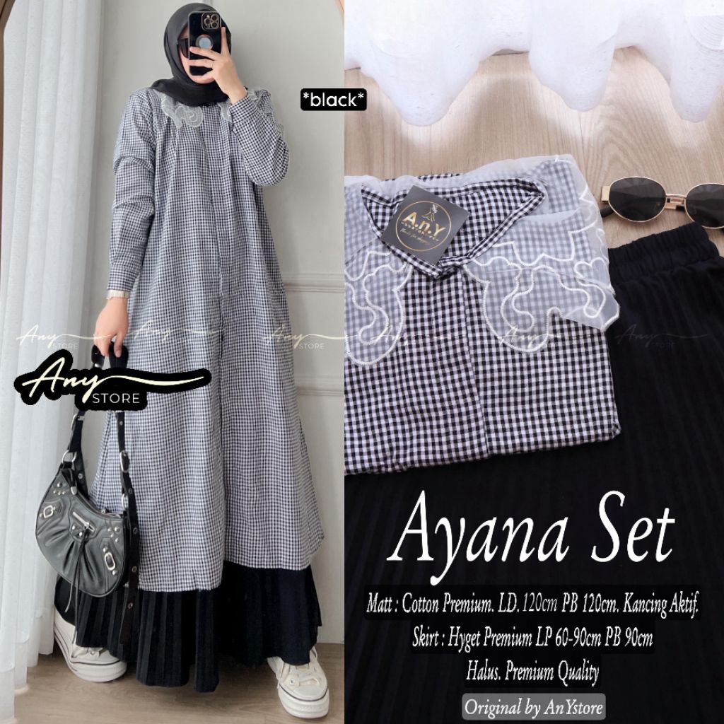 Ayana Set Setelan tunik cotton premium dan rok panjang plisket hyget Premium outfit kampus kerja kan