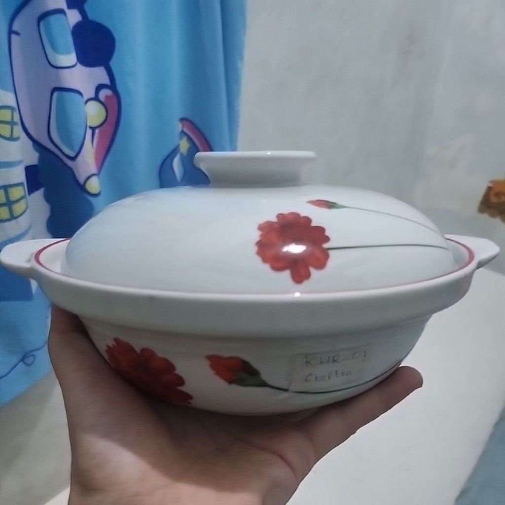 Mangkok Tutup keramik Bunga Taniti Casserole tutup 9inch wadah saji keramik