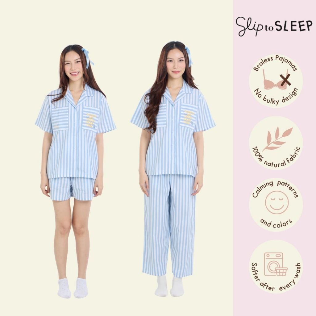 Sliptosleep | Sleep is Collection - Teddy Bear Blue Braless Pajama Set | Baju Tidur Piyama Katun Pre