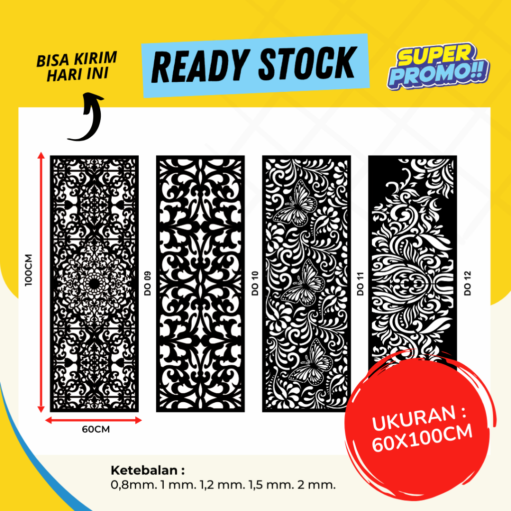 "Ornamen Plat Besi Laser Cutting 60x100 cm 0,8 1 mm | Dekorasi Dinding, Pagar, Partisi Minimalis