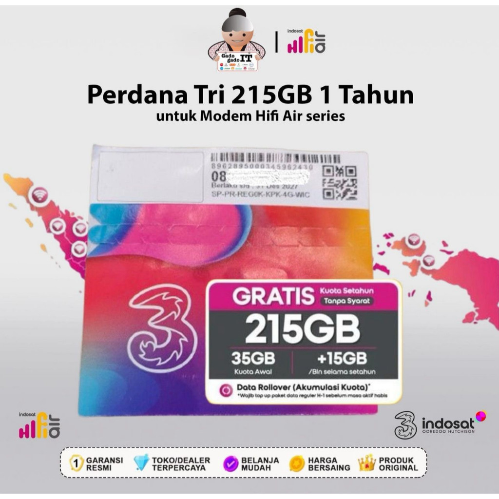 Kartu Perdana Internet HiFi Air 4G Lte Modem MiFi Sim Card Indosat Tri Huawei HKM Router
