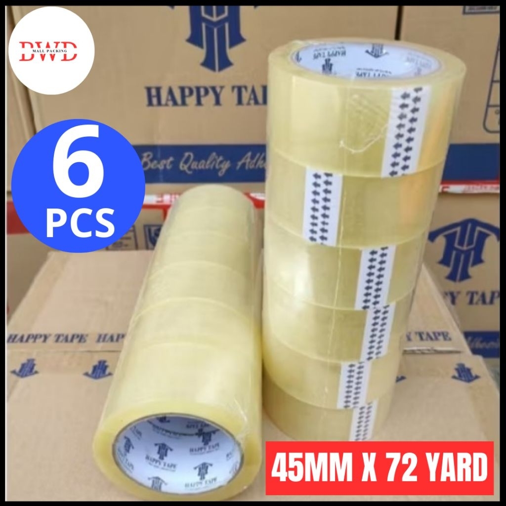 

Happy Tape May Tape Lakban Bening / Cokelat 45 mm x 72 yard - isi 6 Pcs