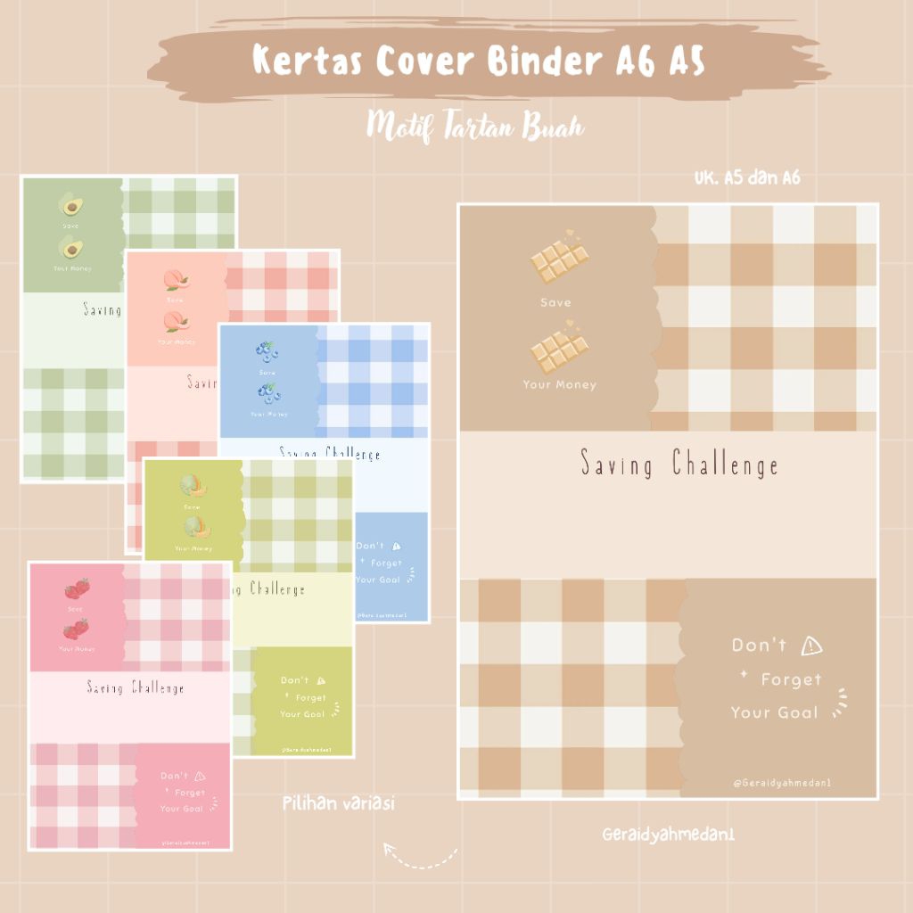 

Kertas Cover Binder A6 A5 Motif Tartan Buah