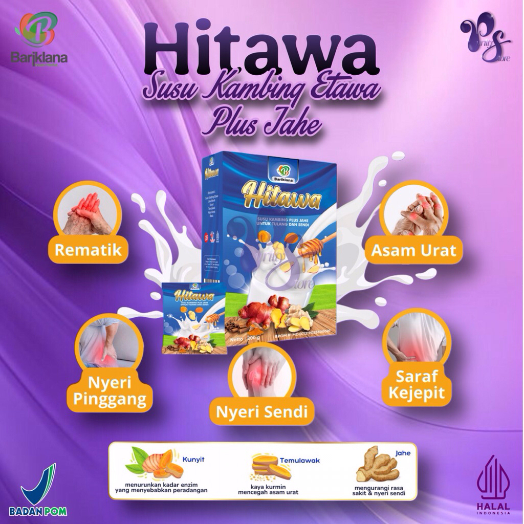 

Hitawa (200 GRAM)| Susu Kambing Etawa Premium Plus Herbal Jahe Merah, Kunyit, Temulawak, Madu, dan Kayu Manis Mengatasi Nyeri Sendi dan Otot