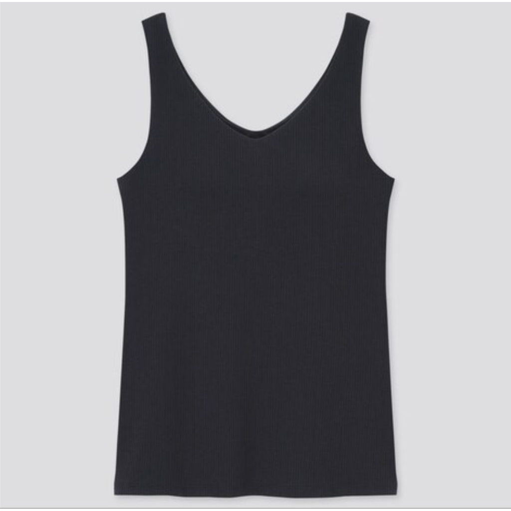 UNIQLO AIRISM V NECK RIB IN BLACK