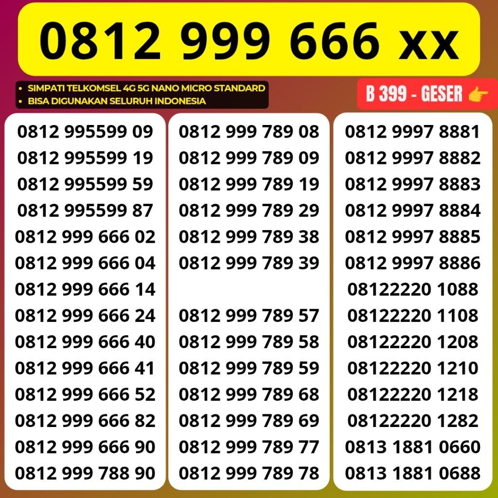 NOMOR CANTIK SIMPATI TELKOMSEL NOMOR 999 666 ABAB LIMITED EDISION SEGEL TELKOMSEL KWARTED TRIPLE