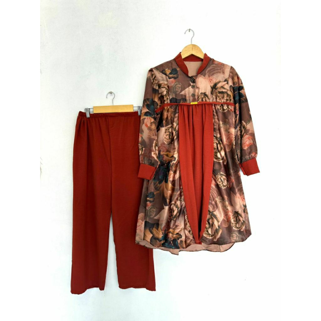 one set wanita tunik silk mix qringkel premium bahan lembut adem nyaman