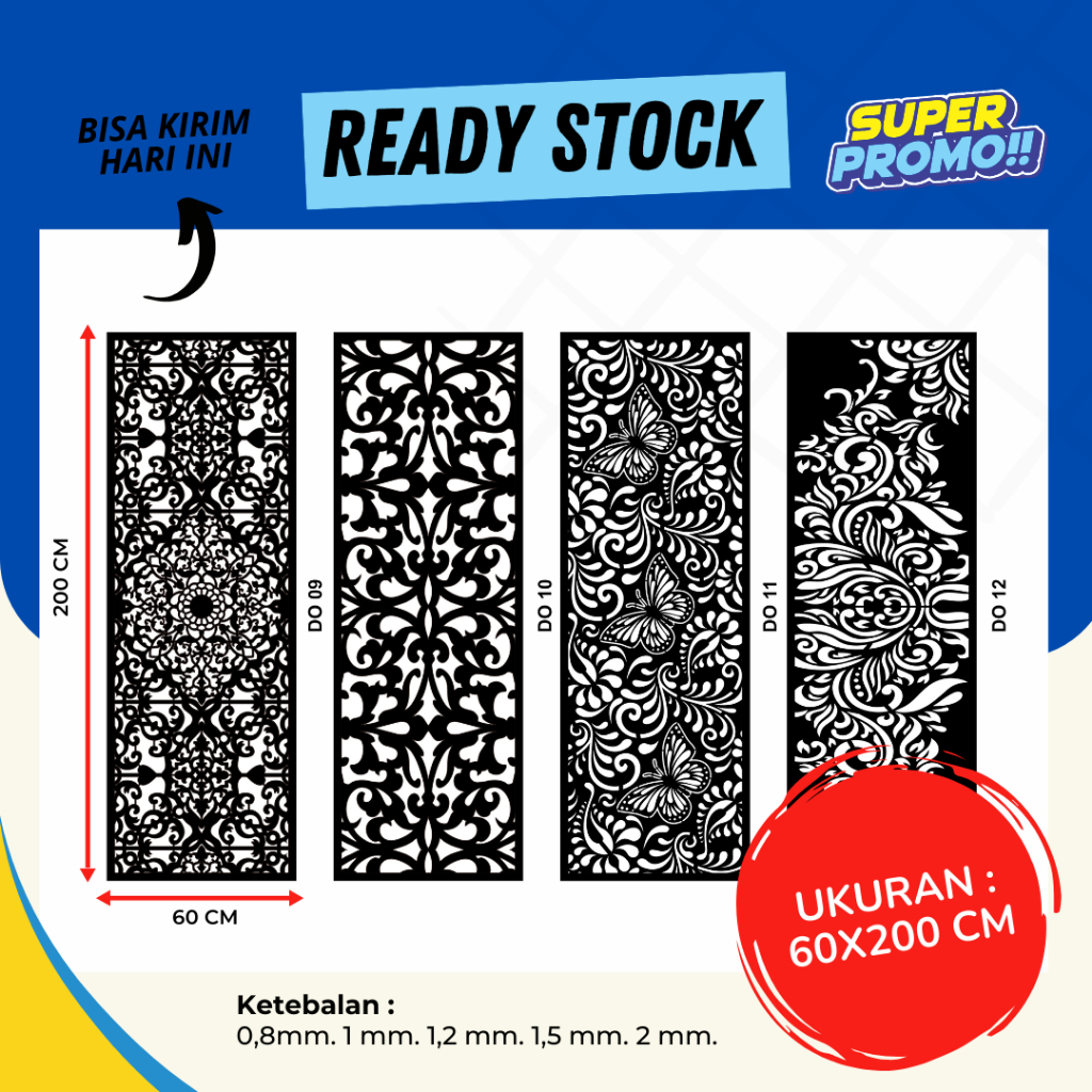 Ornamen Plat Besi Laser Cutting 60x200 cm 2 mm| Dekorasi Dinding, Pagar, Partisi Minimalis