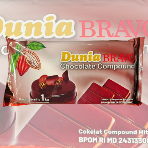 

Coklat batang / blok Dunia Bravo Baking Dark Chocolate Compound Cokelat Pelapis Hitam Manis 1 kg kemasan pabrik