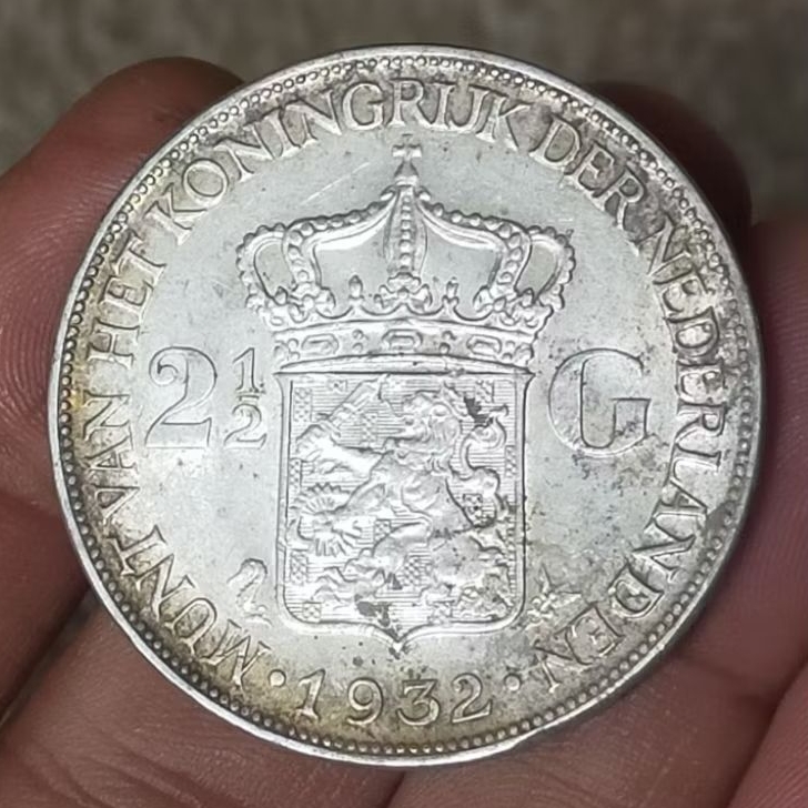 #1.WB. KOIN KUNO || KOIN PERAK || SILVER COIN WILHELMINA  2 1/2  G TAHUN 1932