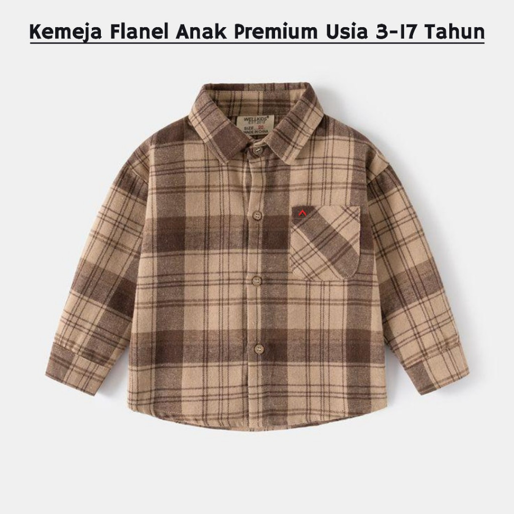 Baju Anak Laki Laki Flanel Lengan Panjang Usia 3 - 17 Tahun Kemeja Motif Kotak Salur