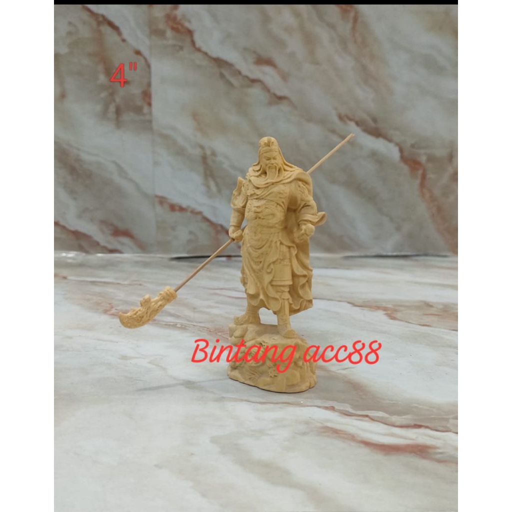 patung dewa kwan kung / kwan kong / guan yu - kayu - 4inch