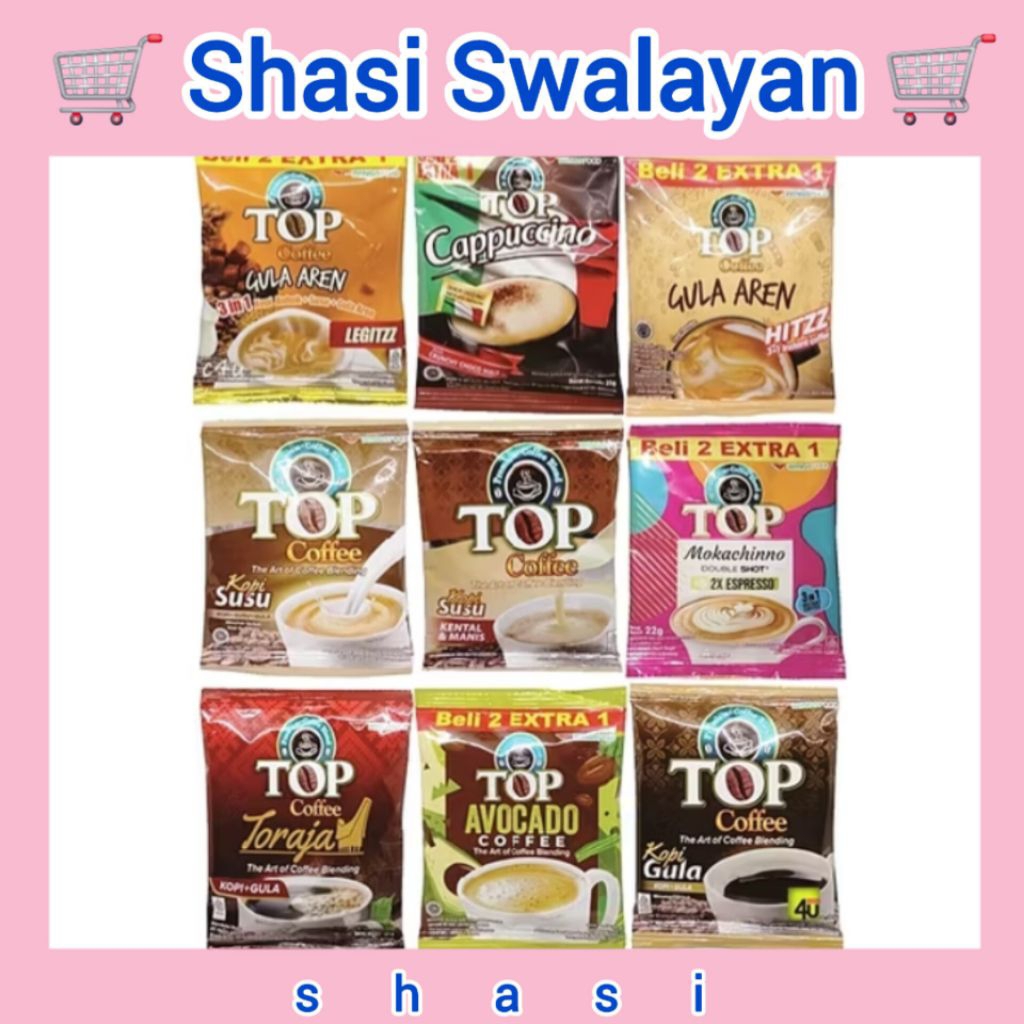 

TOP Coffee Renteng 12 Sachet / 15 Sachet - Kopi Instan Gula Aren Hitz/ Tubruk Legitz/ Susu/ Moca/ White Coffee