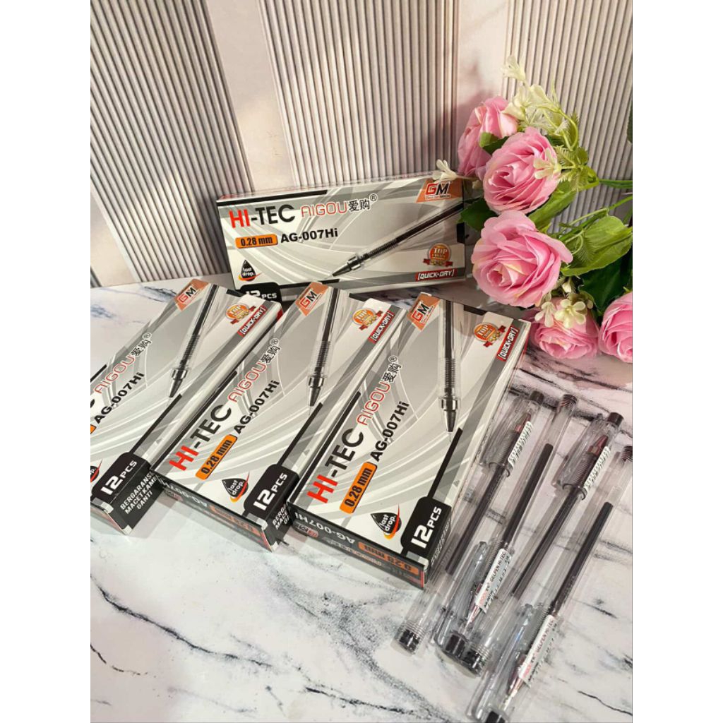 (1pck) BOLPOIN HITAM AIGOU /PULPEN HI TECH GAJAH MADA Aigou 0.28MM/PEN GEL HITECH HI-TECH Murah