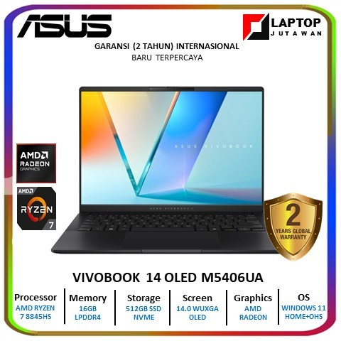 Asus Vivobook 14 OLED M5406UA -OLED752 AMD Ryzen 7-8845HS 16GB/512GB Windows 11+OHS 14.0"WUXGA BLK