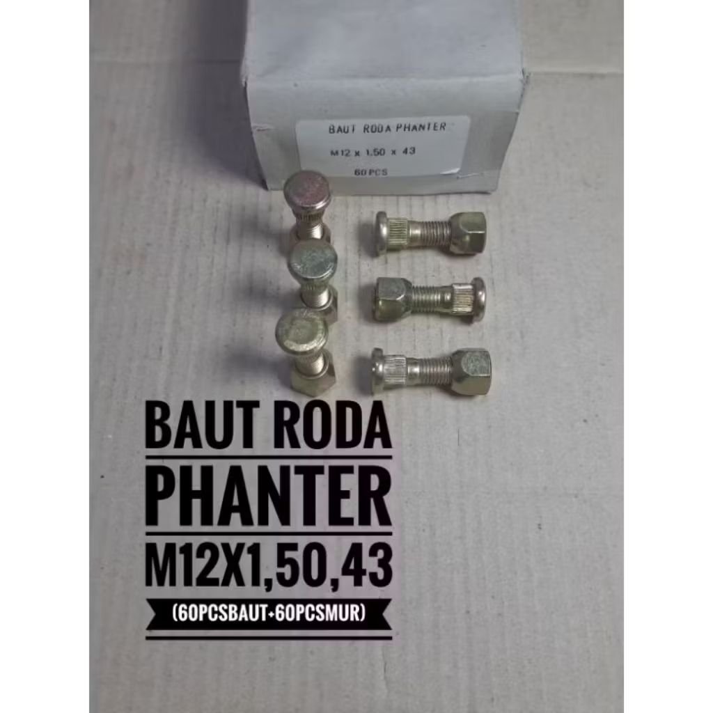 baut roda mobil phanter 12x1,5x43(60set)kunci 19