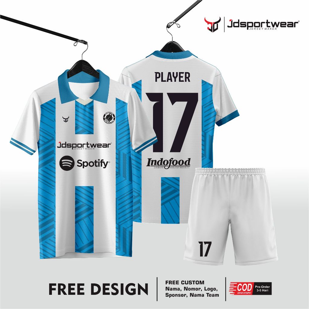 jersey futsal sepakbola biru muda putih full printing satuan