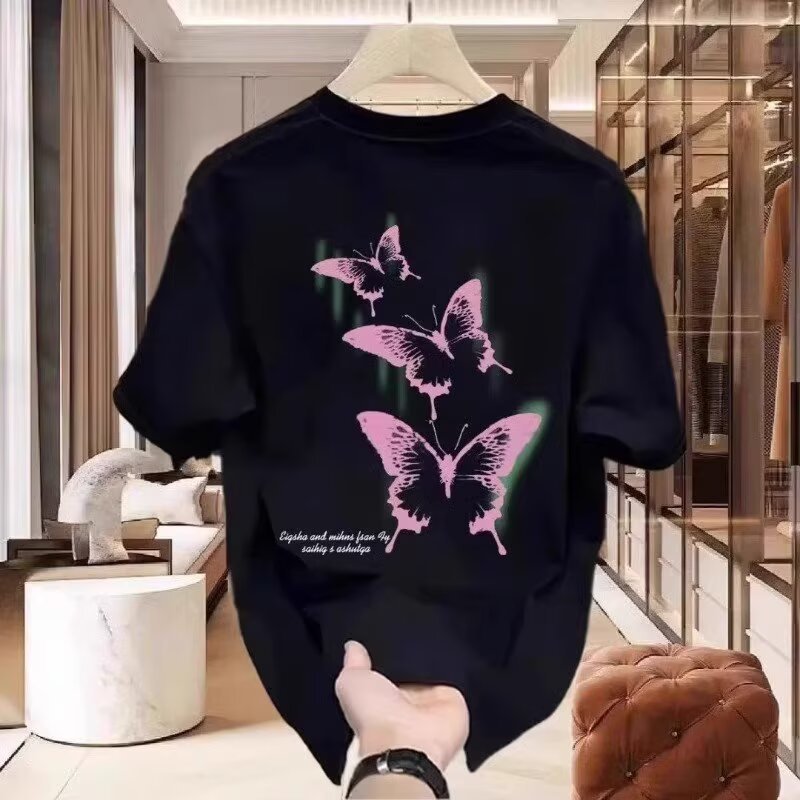 COD Kaos Unisex Motif KupuKupu Pink  Teks Inspiratif Katun Berkualitas Nyaman Bernapas Oversize Fit