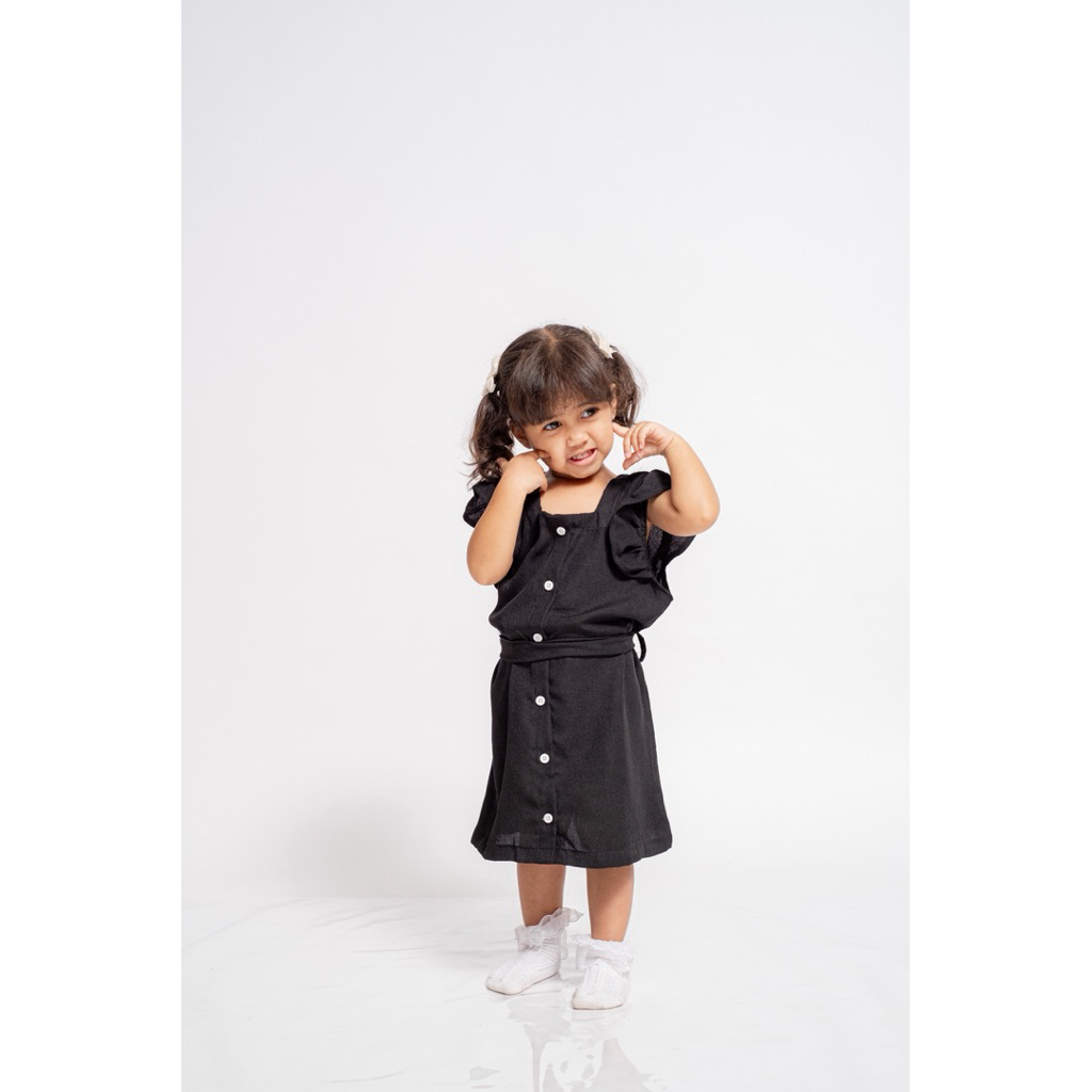 DR303.Dress cantik anak hitam 2-10thn.ity crepe