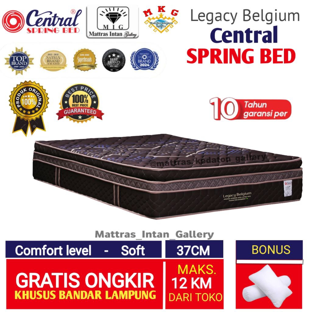 CENTRAL SPRING BED LEGACY BELGIUM COKLAT LATEX KASUR MATRAS MATTRESS KASUR ONLY MATTRAS KEDATON GALL