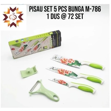 INDOLINE - FLOWER KITCHEN KNIFE SET 5PCS - PISAU DAPUR SET MOTIF BUNGA 5IN1 - PISAU KERAMIK VIRAL SE