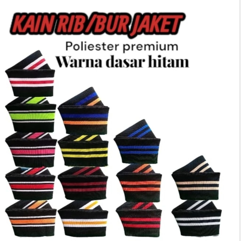 Kain Rib jaket warna dasar hitam polos dan salur