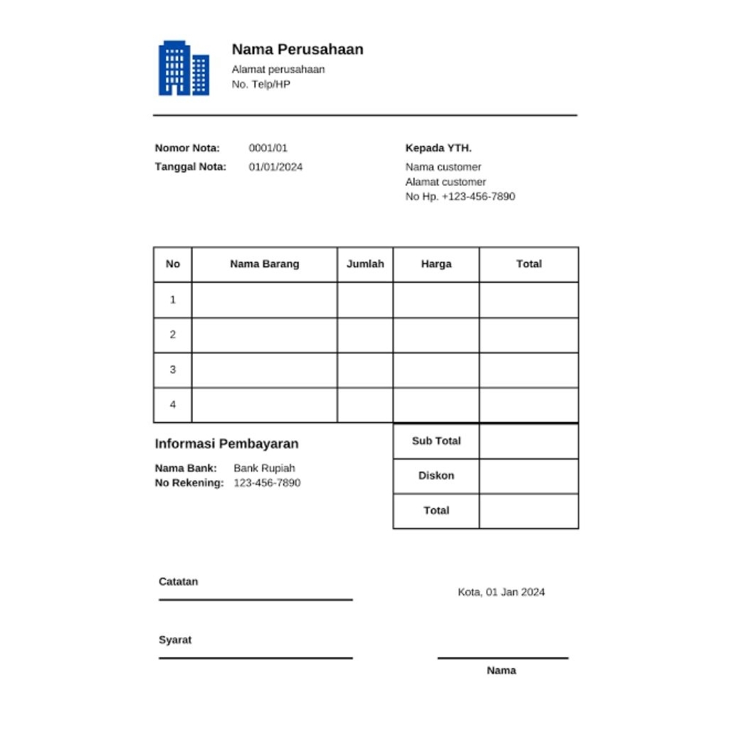 

nota pembayaran pribadi