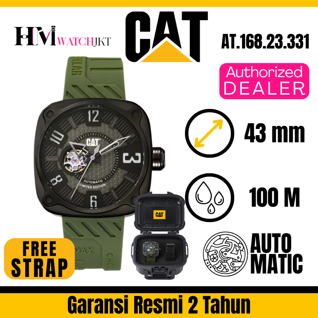 CATERPILLAR Auto Square AT.168.23.331 Jam Tangan Pria Original Analog Automatic Stainless Steel Sili